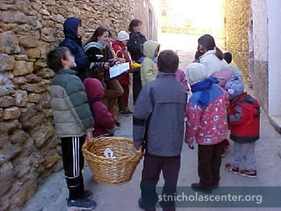 Group singing with wicker basket Group singing with wicker basket