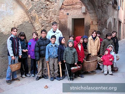 Children with wooden swords & basket Children with wooden swords & basket