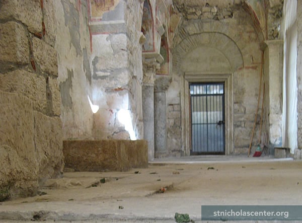 Empty aisle with locked door Empty aisle with locked door