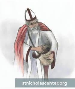 St. Nicholas puts pine marten into his bag St. Nicholas puts pine marten into his bag